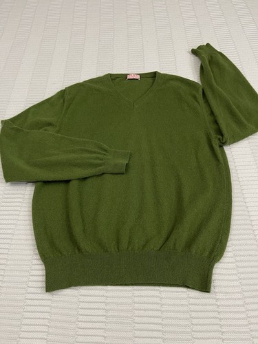THOMAS PINK Mens Cashmere Jumper Sweater Sleeve Green V Neck Size Medium M