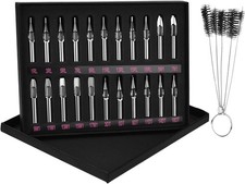ATOMUS 22pcs Tattoo Tips Set - Stainless Steel - Mixed Shapes & Sizes - Includes