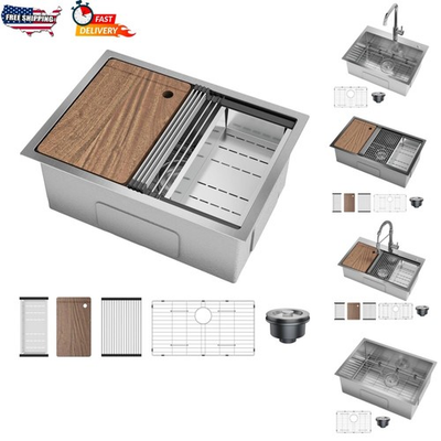 #ad #ad Undermount Drop in Kitchen Sink Stainless Steel Single Bowl with without Faucet $127.39