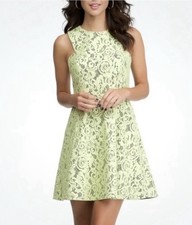 Bebe Xs Sunny Lime Yellow Lace Overlay Sleeveless Fit & Flare Dress