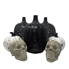 Halloween Decor Lot Black White Pumpkins Skulls Cutout Lantern Style Set