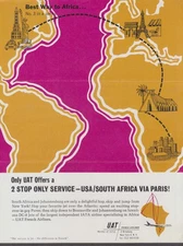 Union Aéromaritime de Transport 2-stop service USA-S Africa sheet 1960s UAT UTA