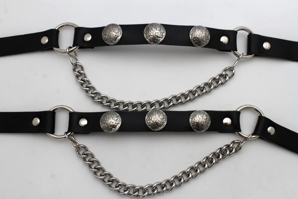 Botas Western Pulseras Cadena Negro Imitación Cuero 2 Correas Plata Nativo Americano Foto 4 de 4