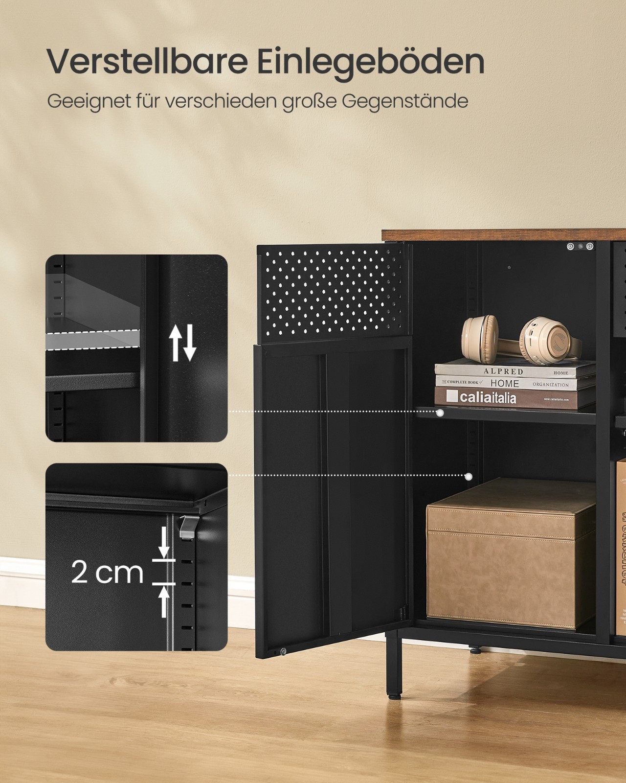 SONGMICS Aufbewahrungsschrank, Metallschrank, Schrank mit Doppeltür, Sideboard