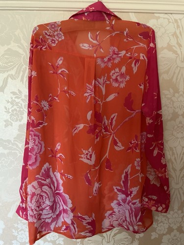 Lipsy Pink Orange Floral Floaty Long Sleeve Shirt Length 30 ins 16 - Picture 6 of 6