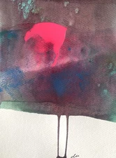 Abstract Mixed Media Ink Watercolor Painting on 7 X 9.5” Paper Contemporary