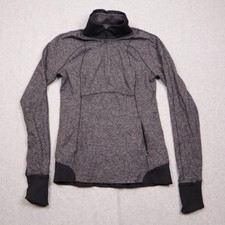 Lululemon Jacket Womens 8 Gray Flecked 1/2 Zip Funnel Neck Thumbholes Running