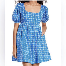 Rhode x Target Eyelet Mini Dress Light Blue pockets Size L Babydoll