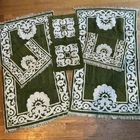 Vtg Sears Green White Cotton Bath Towels Shell Scroll Fringe 70s MCM  6 Pc Set