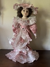Victorian Style porcelain doll with hat and handbag Collectible old vintage