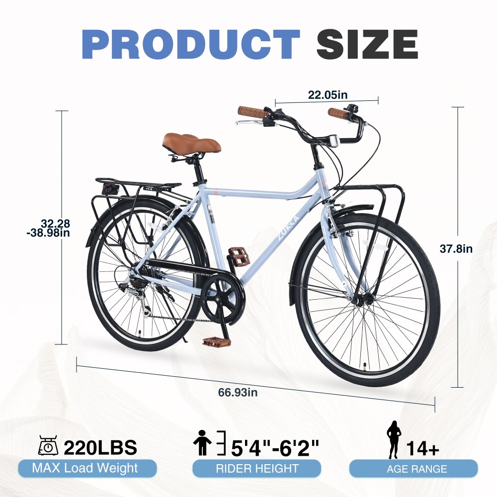 Shimano 7-Speed Retro Bike 26" w/Front&Rear Racks,Vintage Style Commuter,Bicycle