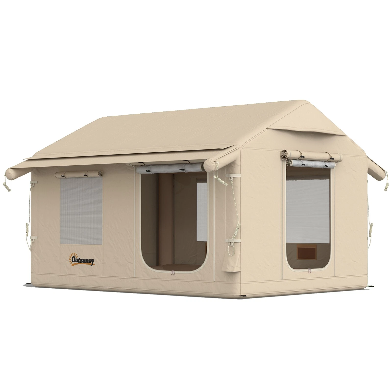 6-8 Person Inflatable Camping Tent w Pump & Stove Jack, Waterproof Glamping Tent