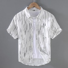 Mens Short Sleeve 100 Linen Button Up Shirts Casual Tops Breathable Summer Thin
