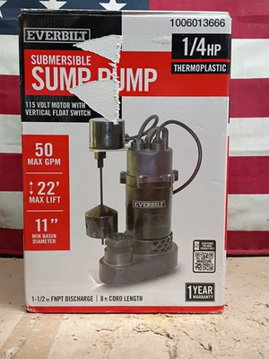#ad Everbilt HDSP25V 1 4 HP Submersible Sump Pump Thermoplastic Open Box. $47.49