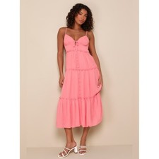NWT Lulus Sweetest Perception Coral Pink Ruffled Button-Front Midi Dress XL Cute