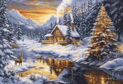 DIY Cross-Stitch Kit Winter Evening in the Mountains Needlepoint Craft Gift