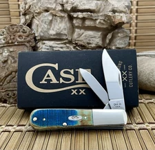 Case XX USA Hand Fired Sawcut Caribbean Blue Bone Stainless Barlow Pocket Knife