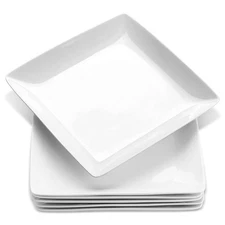 Porcelain Square Dinner Plates, 8.4 Inch Serving Plate for Steak, Pasta, Salad,