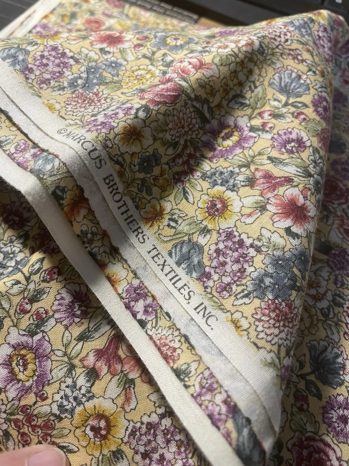 Vintage Marcus Brothers Yellow Floral Cotton Quilting Fabric BTHY - product detail image 1