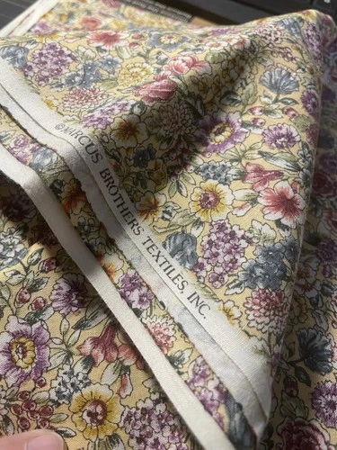 Vintage Marcus Brothers Yellow Floral Cotton Quilting Fabric BTHY - product listing photo