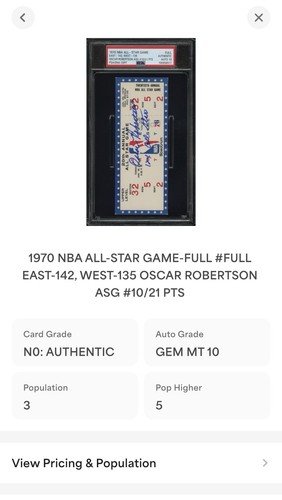 Oscar Robertson Signed 1970 NBA Ticket Gem Mint 10 Autograph PSA/DNA RARE - Picture 4 of 4