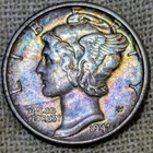 1941 Mercury Dime AU++ : Rainbow Tone, Almost Uncirculated - .9 Fine Silver