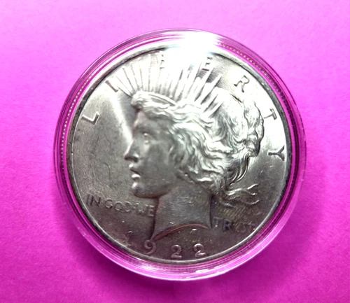 1922-P Peace Silver Dollar - # 1  - 90 % Pure Silver- X-Fine - BU - In Capsule