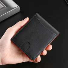 Men Slim Wallet - RFID Card Holder - Leather Bifold Wallet with Metal Money Clip