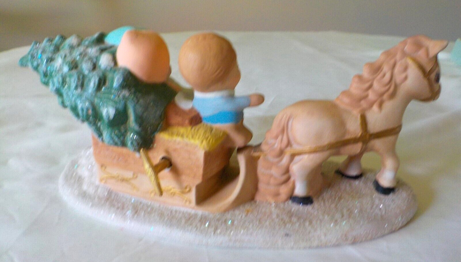 Ceramic Music Box O Christmas Tree Hobbyist Children Sleigh Horse Vintage WORKS