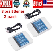 PUJIMAX 8 Pcs Rechargeable Lithium AA Batteries with 2 Pack Charger 4255mWh NEW