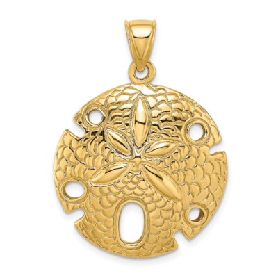 14K Yellow Gold Polished and Textured Large Sand Dallar Pendant