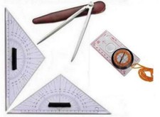 KIT CARTEGGIO NAUTICO PATENTE NAUTICA 2 SQUADRETTE COMPASSO BUSSOLA CON LENTE 