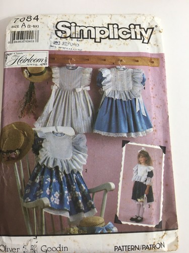 Vestido para niños Simplicity 7084 1990 vintage patrón de costura talla 2-6X - Imagen 2 de 6