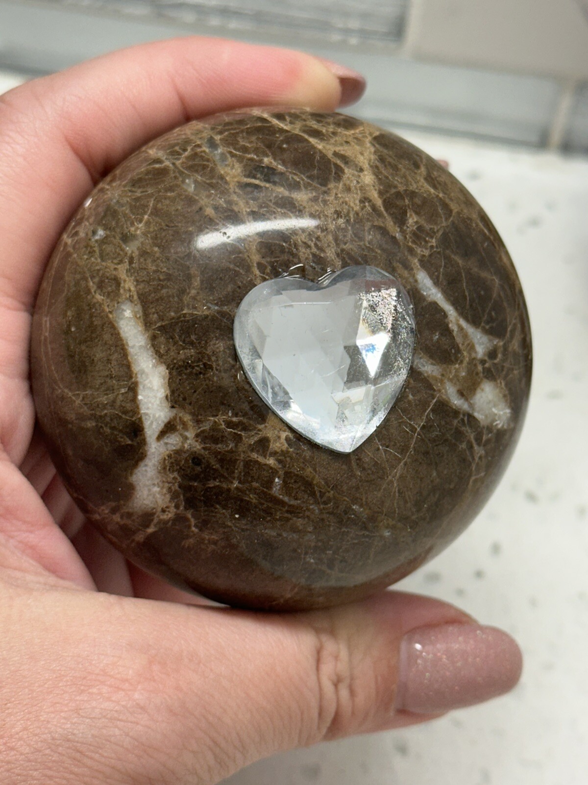 DECORATIVE GRANITE Set 2 LOOK FINIALS 3” Bed Posts or Furniture Large Rhinestone