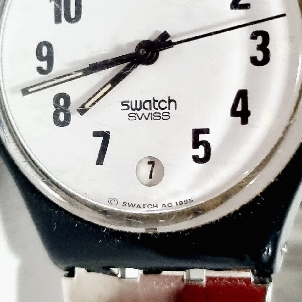 Swatch Watch Women Wristwatch 1995 Vintage Silver Analogue New Band Needs Batery - Image 2 of 4