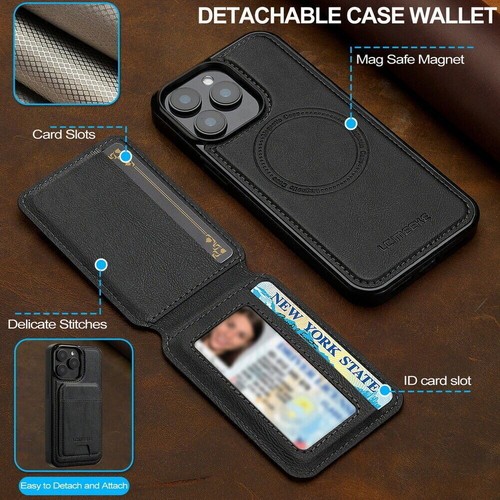 Für iPhone 16 15 14 13 12 11 XS XR 78 SE Magnet Hülle mit MagSafe Leder Wallet - Bild 22 von 78