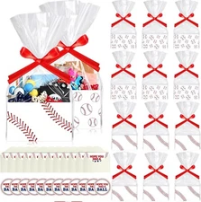 180 Pc Set Baseball Party Favor Supplies - Box Cellophane Cards Stickers Ribbons