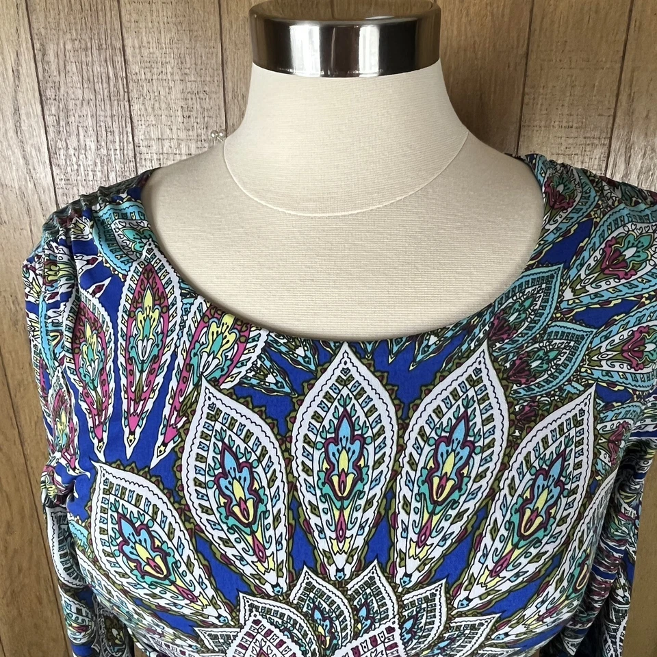 Vestido para mujer Enfocus Studio (talla 8) azul patrón cachemira cintura fruncida Foto 4 de 4