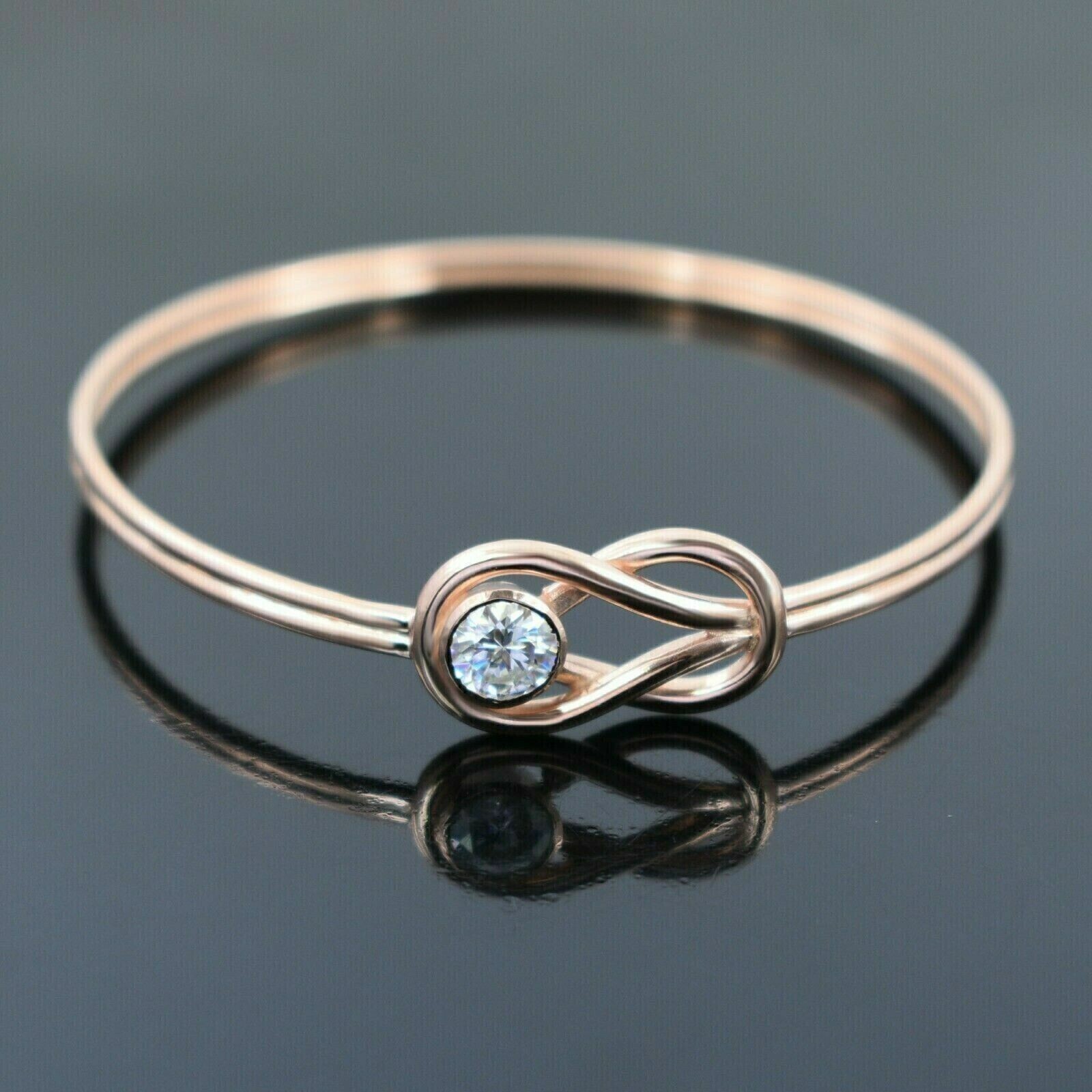 Bangle Bracelet 2.40 Ct Round Cut Moissanite Knot Women's 14K Rose Gold Plated-image