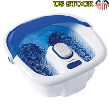 Heated Foot Spa Bubble Massager W/ Pedicure Brush Pumice Stone Easy Carry Handle