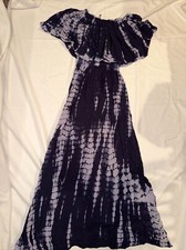 Boho Me Womens Medium Dress Blue TieDye Woven Elastic Off ShoulderSleeve Size S