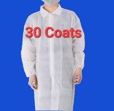 Lab Coats - Case of 30- Gallaway White Disposable Snap Up Polypropylene