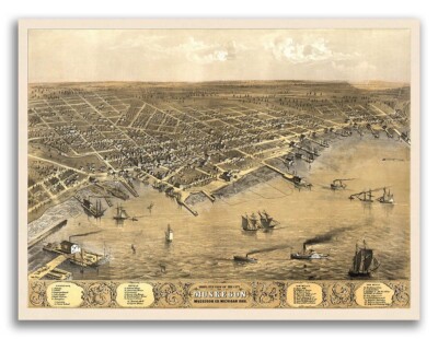 1868 Muskegon Michigan Vintage Old Panoramic City Map - 20x28