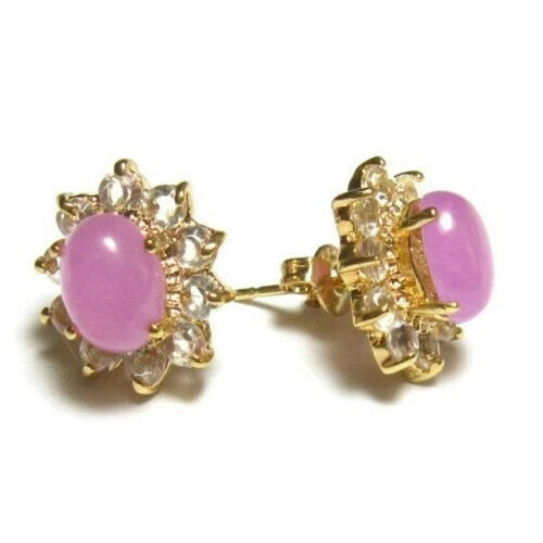 Par de aretes ovalados de jadeíta lavanda natural certificados tallados en jade  Foto 2 de 4