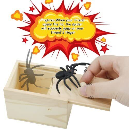 Caja de bromas de araña de Halloween de regalo hecha a mano caja sorpresa de madera para niños niñas, - Imagen 4 de 8