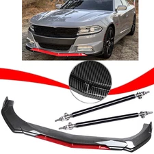 For Dodge Charger SRT Front Bumper Lip Splitter Spoiler+Strut Rods Carbon Fiber