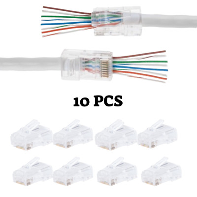 10 pcs RJ45 End Pass Through Connector for CAT5e UTP Network Cable Gold Plated