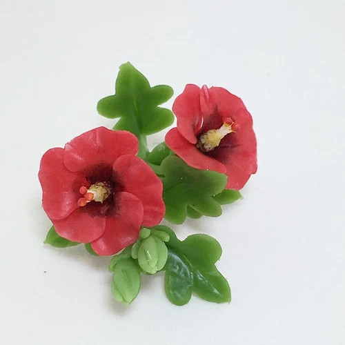 Red Hibiscus Miniature Flower Handmade Clay Plant Dollhouse Garden Accessory