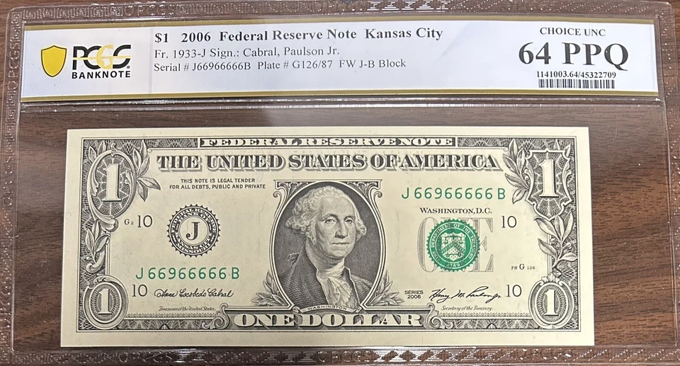 2x Matching $1 Federal Reserve Note PCGS 64PPQ Seven of a Kind Serial Numbers - Image 3 of 4