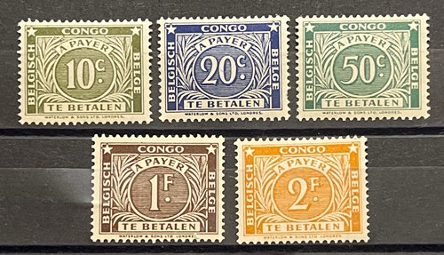 Estampillas de viaje: estampillas de franqueo belga del Congo Scott # J8-J12 como nuevas OG H - Imagen 5 de 5
